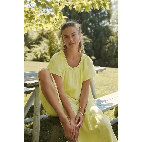 Anthropologie Maeve Selah High-Low Maxi Dress Size Medium Yellow Oversized Boho - Picture 8 of 13